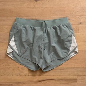 Under Armour Women's Sage Green Athletic Running Shorts with White Mesh